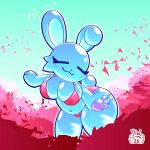 1:1 2026 :3 absurd_res anthro belly big_breasts bikini biped blub_(minecraft) blue_body breasts butt cleavage clothed clothing colored digital_media_(artwork) eyes_closed female female_anthro goo_creature hand_pawpads hi_res lagomorph leporid mammal microsoft minecraft mojang navel outside pawpads pink_grass pink_pawpads pixltheaxolotl rabbit red_bikini red_clothing red_swimwear shaded sky solo standing swimwear tail teal_sky the_sift_(minecraft) two-piece_swimsuit xbox_game_studios