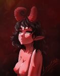 absurd_res aroused breasts dark_hair demon demon_humanoid female hi_res horn horned_humanoid humanoid imp loonhorny nipples not_furry red_body succubus yellow_eyes