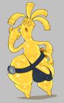 3_fingers arm_markings barefoot barely_contained barely_contained_penis belt belt_only big_bulge black_belt black_clothing black_thong black_underwear blonde_hair bulge clothed clothing coin coin_stack digital_drawing_(artwork) digital_media_(artwork) earless feet finger_on_cheek fingers generation_9_pokemon genitals gholdengo glistening glistening_arms glistening_body glistening_hair glistening_head glistening_thighs glistening_torso gold_(metal) gold_body gold_penis grey_background hair half-erect hand_on_hip head_markings humanoid leg_markings male markings metal metallic_body mostly_nude nintendo open_mouth penis pokemon pokemon_(species) shaded shadow simple_background simple_shading skimpy solo solsticespaghetti standing striped_markings stripes stubby_legs thick_thighs thinking thinking_pose thong underwear wide_hips yellow_body yellow_eyes yellow_mouth yellow_penis