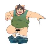 2026 anthro balls barely_visible_genitalia barely_visible_penis beard biped bottomwear bottomwear_down censored clothed clothing domestic_pig facial_hair fat_amle genitals humanoid_hands inunoshippo kemono male mammal pants pants_down partially_clothed penis shirt small_penis solo suid suine sus_(pig) topwear underwear underwear_down undressing