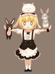  1girl :o animal_ears ankoku_no_shicchiou apron black_footwear black_hairband black_skirt blonde_hair bunny bunny_ears center_frills collared_shirt fleur_de_lapin_uniform floppy_ears frilled_apron frilled_headband frilled_skirt frills full_body gochuumon_wa_usagi_desu_ka? hairband highres hinako_note kirima_sharo look-alike looking_at_viewer o_o parody puffy_short_sleeves puffy_sleeves shirt short_sleeves skirt solo standing style_parody thighhighs tippy_(gochiusa) trait_connection uniform waist_apron waitress white_apron white_legwear white_shirt wrist_cuffs 