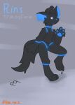 absurd_res anthro black_body blue_eyes blue_pawpads bodily_fluids canid canine canis digital_media_(artwork) english_text fur goo_creature goo_transformation hair hi_res male mammal multicolored_body multicolored_fur nearax(artist) neck_tuft nude open_mouth pawpads simple_background smile solo tail text transformation tuft wolf