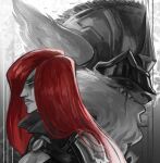 anthro clothing comic cover cover_art cover_page duo female fur greyscale hair hat headgear headwear human katarina_du_couteau_(lol) kled_(lol) league_of_legends light lighting long_hair male mammal monochrome partially_colored red_hair riot_games scar sharp_teeth teeth tencent unkle_fedya yordle
