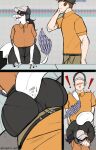 2026 5_fingers abstract_background absurd_res anthro artist_name bambiraptor baseball_cap big_breasts big_butt black_bottomwear black_clothing black_hair black_pants blush blush_lines body_writing bottomwear breasts brown_hair bubble_butt butt cavemanon_studios chervyarts claws clothing collared_shirt comic curvy_figure digital_drawing_(artwork) digital_media_(artwork) dinosaur dromaeosaurid duo elbow_feathers electronics eyelashes fast_food_employee fast_food_restaurant fast_food_uniform feathered_dinosaur feathered_scalie feathered_tail feathers female female_on_human finger_claws fingers grey_body grey_feathers hair hat headgear headphones headset headwear hi_res huge_breasts huge_butt huge_hips huge_thighs human human_on_anthro i_wani_hug_that_gator imminent_sex interspecies john_eric khaki_pants light-skinned_male light_body light_skin lunara_(iwhtg) male male/female male_on_anthro mammal medium_hair motion_lines open_mouth open_smile orange_clothing orange_shirt orange_t-shirt orange_topwear pants ponytail prehistoric_species reptile saurischian scales scalie sharp_teeth shirt smile snaggle_tooth snoot_game snout t-shirt tail tail_around_partner tail_around_shoulders tail_tuft teeth text theropod thick_thighs topwear tuft voluptuous voluptuous_anthro voluptuous_female watermark white_body white_scales wide_hipped_anthro wide_hipped_female wide_hips yellow_eyes