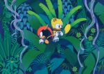 absurd_res anthro armadillo black_body black_eyes black_skin bodily_fluids classic_sonic_(universe) countershading duo flying_squirrel hi_res leaf long_tail male mammal mighty_the_armadillo plant pointy_nose ray_the_flying_squirrel red_shell rodent sciurid sega shell sonic_the_hedgehog_(series) sweat sweatdrop tail tan_body tan_countershading tan_ears tan_inner_ear tan_skin tokiwa757 xenarthran yellow_body yellow_ears yellow_tail