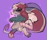 absurd_res ambiguous_gender anthro big_ears big_eyes black_eyes bottomless brown_body brown_fur claws clothed clothing digital_media_(artwork) dizzymilky fur gradient_tail hair hi_res huge_ears huge_eyes light_hair long_tail looking_back mammal mid_transformation mouse multicolored_hair murid murine purple_background red_hair red_inner_ear rodent simple_background solo species_request species_transformation sweater tail tan_body tan_fur teal_clothing teal_sweater teal_topwear toe_claws topwear transformation two_tone_hair