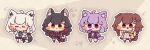  4girls :3 :d ahoge ameya_(kappadoll) animal_ears black_hair blush_stickers bone_hair_ornament braid brown_eyes brown_hair cat_ears cat_girl cat_tail chibi chibi_only closed_mouth commentary_request dog_ears dog_girl dog_tail double_fox_shadow_puppet fox_ears fox_girl fox_shadow_puppet fox_tail full_body grey_background hair_ornament hands_up highres hololive inugami_korone long_hair looking_at_viewer multicolored_hair multiple_girls nekomata_okayu ookami_mio open_mouth outline purple_eyes purple_hair red_streaks shirakami_fubuki short_hair smile standing streaked_hair tail virtual_youtuber white_hair white_outline wolf_ears wolf_girl wolf_tail yellow_eyes 