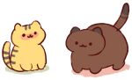 2016 :3 ambiguous_feral ambiguous_gender beady_eyes black_eyes blush bolt_(neko_atsume) brown_body brown_ears brown_markings digital_drawing_(artwork) digital_media_(artwork) dipstick_tail domestic_cat duo felid feline felis feral flat_colors ganache_(neko_atsume) grey_stripes ikeatsunme low_res mammal markings neko_atsume nub_feet orange_body quadruped raised_tail shadow simple_background sitting standing striped_markings striped_tail stripes tail tail_markings white_background