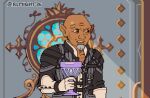  1boy art_nouveau artist_name bad_id bad_tumblr_id bald black_coat chalice coat cup dark-skinned_male dark_skin dated day elbow_gloves facial_hair gloves goatee grey_facial_hair grey_hair hand_up holding holding_cup indoors kingdom_hearts kingdom_hearts_birth_by_sleep looking_to_the_side male_focus master_xehanort old old_man open_mouth parody pixel_art pointy_ears remight smile style_parody teeth the_legend_of_zelda the_legend_of_zelda_(cd-i) upper_body upper_teeth_only white_gloves window xehanort_(kingdom_hearts) yellow_eyes 