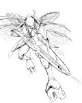 4:5 absurd_res akilae06 alien ambiguous_gender antennae_(anatomy) anthro arthropod arthropod_abdomen beam_rifle english_text gun halo_(series) hi_res insect_wings microsoft monochrome ranged_weapon segmented_body solo text weapon wings xbox_game_studios yanme'e