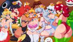 absurd_res alternate_species animal_humanoid animal_tail aquatic aquatic_humanoid armwear big_breasts big_butt black_eyes black_hair black_lipstick blonde_hair blooper blue_eyes blush boo_(mario) bowser bra bracelet breasts brown_eyes brown_hair butt chain_chomp cheep_cheep choker cleavage clothed clothing crossgender crown ear_piercing elbow_gloves elemental_creature female fish fish_humanoid fish_tail flora_fauna front_view gloves goomba grey_hair group hair hair_over_eyes handwear headgear hi_res horn horned_humanoid human humanoid humanoid_pointy_ears jewelry jollysart king_boo kiss_mark koopa_humanoid lipstick long_hair luigi's_mansion makeup mammal mario_bros merfolk navel necklace nintendo piercing pink_eyes piranha_plant plant pointy_ears princess_peach red_eyes red_hair scalie scalie_humanoid seashell_bra spiked_bracelet spiked_choker spikes split_form super_crown tan_body tan_skin thick_thighs underwear white_clothing white_gloves white_hair white_handwear white_horn wide_hips
