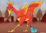 2026 animal_genitalia avian banjo-kazooie beak bird blush bodily_fluids breegull claws cloaca egg feathers feet female feral genital_fluids genitals hi_res kazooie oviposition presenting rareware solo talons text toes urefunest