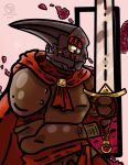 absurd_res alien armor bioware black_armor electronic_arts flower garrus368 hi_res humanoid knight male mass_effect melee_weapon plant rose_(flower) solo sword turian warrior weapon