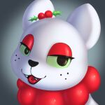 1:1 animate_inanimate black_nose bust_portrait christmas christmas_clothing clothing domestic_cat eyelashes eyeshadow fangs felid feline felis female feral freckles glistening glistening_body green_sclera grey_background holidays holly_(plant) icon inflatable junipurr latex latex_body latex_clothing latex_skinsuit living_inflatable living_latex looking_at_viewer low_res makeup mammal multicolored_accessory neck_tuft open_mouth plant portrait posexe pupils red_eyeshadow red_tongue simple_background skinsuit solo teeth tight_clothing tongue tuft white_body