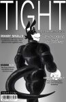 absurd_res anthro bdsm black_body black_fur bondage bound butt clothed clothing collar cover cover_art cover_page digital_media_(artwork) english_text fictional_magazine_cover fleischer_style_toon fur gimp_suit gloves hair handwear hi_res kangaroo leather leather_clothing leather_suit looking_at_viewer macropod magazine_cover male mammal marsupial monochrome muscular muscular_anthro muscular_male rear_view restraints rubberhose simple_background skinsuit smile solo sophymn tail text tight_clothing toony toony_eyes topwear url white_body white_fur zipper