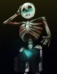animated_skeleton blush bone bottomwear bulge clothed clothing erection erection_under_clothing glowing_bulge humanoid looking_at_viewer male not_furry nsfwsintrash partially_clothed rib_cage sans_(undertale) shirtless shorts skeleton solo undead undertale undertale_(series)