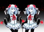  2girls attraction-m_(lolo) boots breasts eyes_closed female heart magical_girl magical_girl_apocalypse mahou_shoujo_of_the_end multiple_girls repulsion-m_(coco) siblings sisters skirt thigh_boots thighhighs twins very_long_sleeves 
