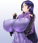  black_gloves blue_eyes blue_hair blush bodysuit bracer breasts covered_navel covered_nipples dashigarayama fate/grand_order fate_(series) fingerless_gloves gloves huge_breasts long_hair minamoto_no_raikou_(fate/grand_order) smile solo very_long_hair 