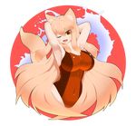  absurdres animal_ear_fluff animal_ears blonde_hair blush breasts cleavage fang fate/extra fate/extra_ccc fate/extra_ccc_fox_tail fate/grand_order fate_(series) fox_ears fox_tail highres kulettula large_breasts long_hair looking_at_viewer one_eye_closed open_mouth smile solo suzuka_gozen_(fate) swimsuit tail very_long_hair yellow_eyes 