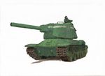  caterpillar_tracks green ground_vehicle is-152 male_focus military military_vehicle motor_vehicle orzer panzer_front simple_background solo tank tank_helmet white_background 