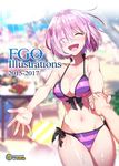  :d ^_^ bikini blush breasts cleavage closed_eyes colored_stripes cover cover_page doujin_cover dragging facing_viewer fate/grand_order fate_(series) front-tie_top hair_over_one_eye happy mash_kyrielight medium_breasts multicolored multicolored_bikini multicolored_clothes navel open_mouth out_of_frame pov pov_hands purple_hair redrop short_hair side-tie_bikini smile solo_focus striped striped_bikini swimsuit 