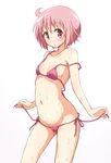  :o ahoge bangs bikini blush breasts collarbone commentary cowboy_shot eyebrows_visible_through_hair groin hair_between_eyes looking_at_viewer mel_(melty_pot) micro_bikini navel nonohara_yuzuko open_mouth pink_bikini pink_eyes pink_hair short_hair simple_background small_breasts solo standing stomach swimsuit untied untied_bikini untying wet white_background yuyushiki 