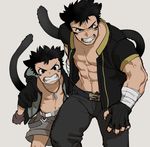  angry animal_ears bare_chest black_gloves black_hair brothers cat_ears cat_tail catboy clenched_hand clenched_teeth dog_tags fingerless_gloves fingernails gloves grey_background jewelry male_focus multiple_boys necklace original sharp_fingernails short_hair shorts siblings simple_background st05254 tail teeth 