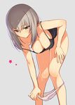  bent_over black_camisole bottomless breasts camisole cleavage closed_mouth expressionless eyebrows_visible_through_hair girls_und_panzer grey_background grey_eyes grey_hair hair_between_eyes hand_on_own_thigh highres ikomochi itsumi_erika large_breasts medium_hair nipple_slip nipples panties panty_pull simple_background solo strap_slip underwear undressing white_panties 
