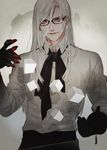  adam_(nier_automata) ascot black_gloves cube glasses gloves katagawa_mika long_hair male_focus nier_(series) nier_automata solo white_hair 