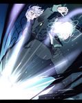  1boy ascot edmond_dantes_(fate/grand_order) fate/grand_order fate_(series) from_below gyuunyuu_(060828) hands hat highres letterboxed male_focus solo wavy_hair white_hair yellow_eyes 