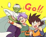  ... 3boys :d black_eyes black_hair blue_eyes cape child clenched_hands crossed_arms dougi dragon_ball dragon_ball_z green_skin happy looking_away male_focus multiple_boys namek nervous open_mouth pants piccolo pointing pointy_ears purple_pants short_hair simple_background smile son_goten spiked_hair sweatdrop text_focus thought_bubble tkgsize trunks_(dragon_ball) turban wristband yellow_background 