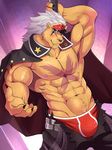  bancholeomon blush briefs bulge clothing digimon head_dress jacket looking_at_viewer male muscular muscular_male nuroi pole scar stripper_pole underwear 