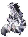  anthro apes blue_eyes charr claws fangs feline female flat_chested fluffy fluffy_tail fur guild_wars hair horn mammal mane multi_ear nude simple_background solo stripes video_games white_fur 