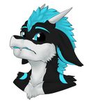  black_fur black_skin blue_eyes blue_fur blue_tongue chest_tuft cute dragon eclipse emoji emoji_sticker fur furred_dragon horn male mane markings monokurome portrait sad scalie solo sticker teeth tuft white_fur white_skin worried 