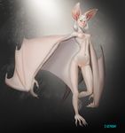  albino areola bat breasts claws doctorproxy female hair hi_res long_arms long_ears mammal membranous_wings nipples nude pussy red_eyes solo spikes white_hair wings 
