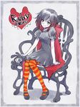  black_dress cape chair commentary cosplay doll dress gothic iesupa mary_janes namesake pantyhose red_cape revision ruby_gloom ruby_gloom_(character) ruby_gloom_(character)_(cosplay) ruby_rose rwby shoes sitting smile solo striped striped_legwear 