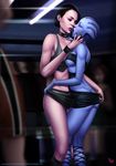  alien asari blue_skin clothed clothing collar commander_shepard eyes_closed female female/female human humanoid kissing mammal mass_effect not_furry open_mouth pupete tongue tongue_out video_games 