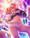  artist_request belt bow bracelet chain chain_belt confetti gold_chain hair_bow heart_tattoo idolmaster idolmaster_cinderella_girls jewelry jougasaki_mika microphone midriff nail_polish o-ring_belt official_art one_eye_closed pink_hair pink_nails shirt short_shorts shorts sleeveless sleeveless_shirt smile stomach_tattoo tattoo twintails white_shorts yellow_eyes 