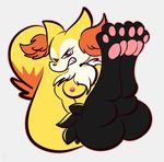  1-upclock braixen breasts butt feet female foot_focus inner_ear_fluff looking_at_viewer nintendo nipples pawpads paws pok&eacute;mon presenting presenting_hindquarters simple_background smaller_version_at_source solo toes video_games 