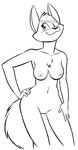  anthro breasts canine clothed clothing dacantero eye_patch eyewear female fox fur mammal navel nipples nude pussy smile solo topless 