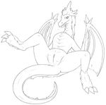  2016 anus auroth_the_winter_wyvern breath clitoris dota dragon female feral hi_res looking_down membranous_wings monochrome nude presenting pussy rawrunes scalie simple_background solo spread_legs spreading video_games white_background wings wyvern 