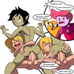  adventure_time anal anal_penetration anthro anus balls black_hair blonde_hair butt canine cartoon_network dog finn_the_human hair human humanoid iyumiblue jake_the_dog looking_back male male/male mammal marshall_lee not_furry_focus nude penetration penis prince_gumball vampire 