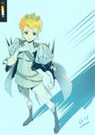  belt blonde_hair blue_eyes blue_footwear boots cape clenched_hand color_guide earrings eruca from_above full_body jewelry radiant_historia sasha_gladysh shadow short_hair solo 