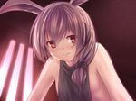  :3 animal_ears backless_outfit bangs benghuai_xueyuan blush breasts brown_eyes bunny_ears closed_mouth commentary_request eyebrows_visible_through_hair grey_hair grey_sweater hair_over_shoulder halterneck hei_huo_chong indoors long_hair looking_at_viewer meme_attire naked_sweater sideboob small_breasts smile solo sweater theresa_apocalypse turtleneck turtleneck_sweater upper_body virgin_killer_sweater 