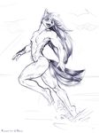  2017 abs anthro beach biceps black_hair breasts canine clothing cute female flakes flecks fur hair long_hair mammal muscular muscular_female nipples nude open_mouth outside quads seaside simple_background small_breasts smile solo wolf 