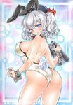  alternate_costume animal_ears artist_name ass at_classics bangs bare_back beret binoculars black_hat blue_eyes blush breasts bunny_ears bunny_tail bunnysuit closed_mouth cowboy_shot detached_collar eyebrows_visible_through_hair from_side hair_between_eyes hat holding holding_binoculars kantai_collection kashima_(kantai_collection) large_breasts leotard looking_at_viewer looking_back sample sideboob silver_hair smile solo tail traditional_media twintails watermark wrist_cuffs 