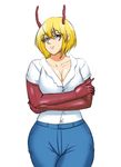  ant_girl antennae blonde_hair blue_eyes breasts cleavage insect_girl large_breasts michelle_k._davis speedyhimura terra_formars 