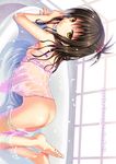  40010prototype all_fours ass babydoll bathtub bottomless breasts brown_eyes brown_hair english from_above hair_ornament long_hair looking_at_viewer nipples partially_submerged petals see-through small_breasts solo to_love-ru water wet wet_clothes yuuki_mikan 