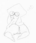  ? anus big_butt butt fangs female inkling looking_back monochrome nintendo open_mouth pervymarioman pussy solo splatoon thick_thighs traditional_media_(artwork) video_games 