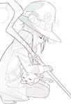  bandaged_leg bandages belt button_eyes cape cat chomusuke closed_eyes hat holding holding_staff kono_subarashii_sekai_ni_shukufuku_wo! megumin mismatched_legwear shirousa short_hair single_thighhigh sitting sketch sleeping staff thighhighs wariza white_background witch_hat 